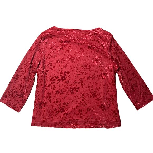 Vintage Laura G Red Burnout Velvet Top Size XL - Picture 2 of 5